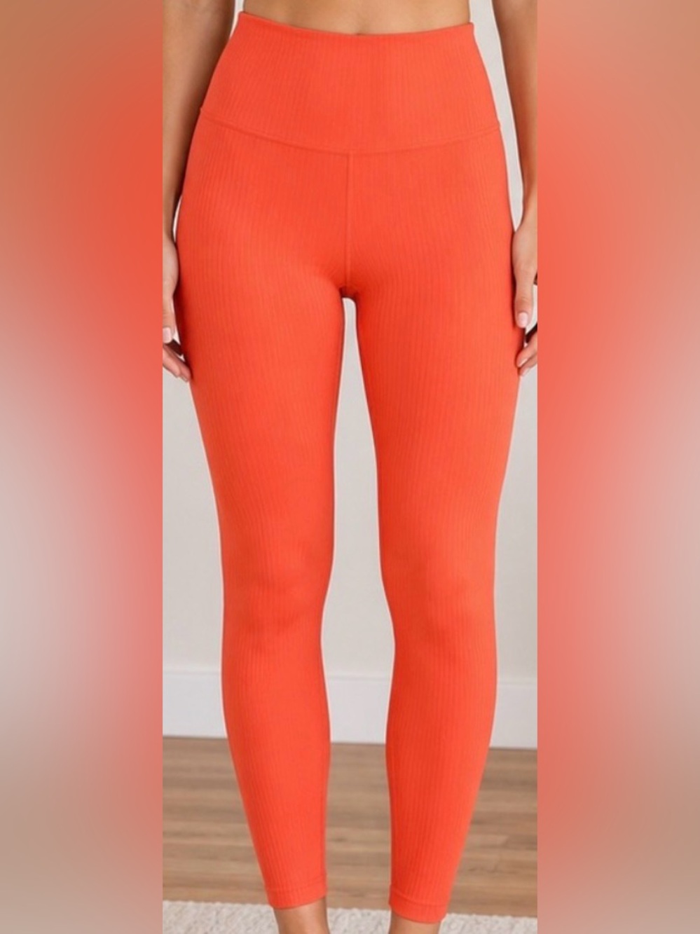 prAna Ribbed Coral Orange High Rise Leggings Small Athletic Yoga Pants
